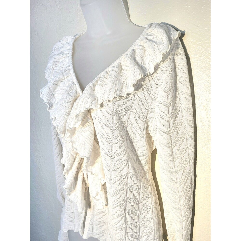 Loft Romantic Ivory Layered Ruffles Vneck Lacey Cottagecore Knit Sweater NWT LG